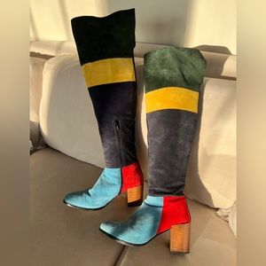 anthropologie color block boots patchwork knee high rare finds super unique